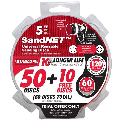 Diablo SandNet 5 in. Ceramic Blend Hook and Lock Sanding Disc 50-Pack