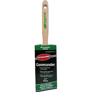 Dynamic Commander Polyester Angled Paint Brush with a wood handle.