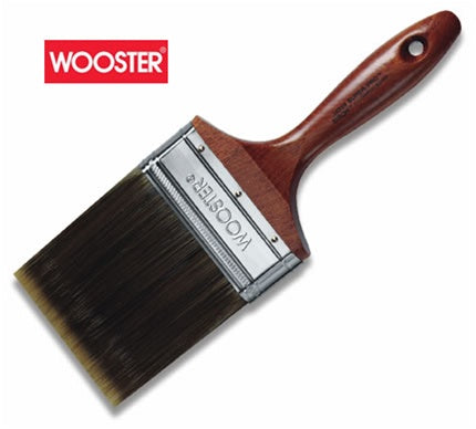 Wooster J4209 3" Super/Pro Bison Firm Wall Paint Brush highlighting the gold nylon/sable polyester bristles and walnut-finished wood handle.