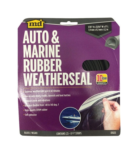 M-D Black Rubber Weatherstrip For Auto and Marine 17 ft. L X 5/16 in. 01025