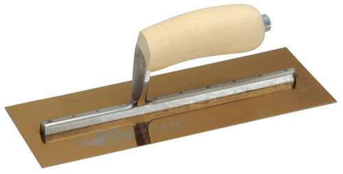 Marshalltown Golden Stainless Steel Finishing Trowel with Curved Wood Handle