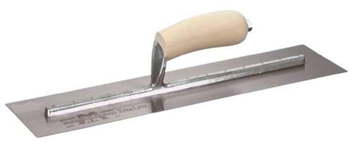 Marshalltown 18"High Carbon Steel Finishing Trowel with Curved Wood Handle