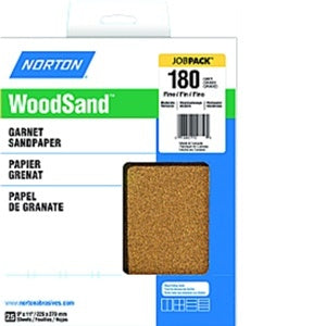 Norton 9" X 11" WoodSand Garnet Sandpaper Pack of 25