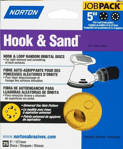 Norton 5" X 5 & 8 Hole Universal Vac Hole Hook & Sand Disc 25 Pack