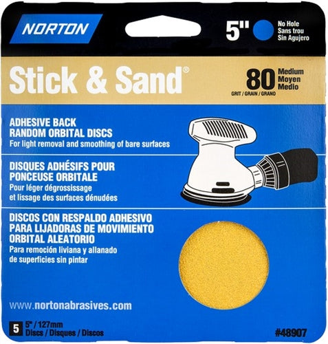 Norton 5" No Hole Stick & Sandpaper Disc 4-Pack