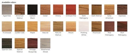 Color Chart for Old Masters Fast Dry Wood Stain
