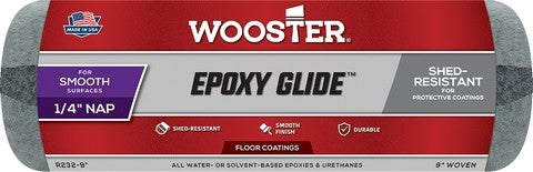 Wooster Epoxy Glide Roller Cover highlighting the proprietary, dark gray, shed-resistant fabric.
