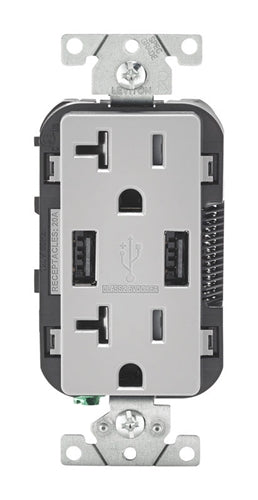 Leviton 3.6A USB Type-A/Type-A Wall Outlet Charger with 20A Tamper-Resistant Receptacles T5832